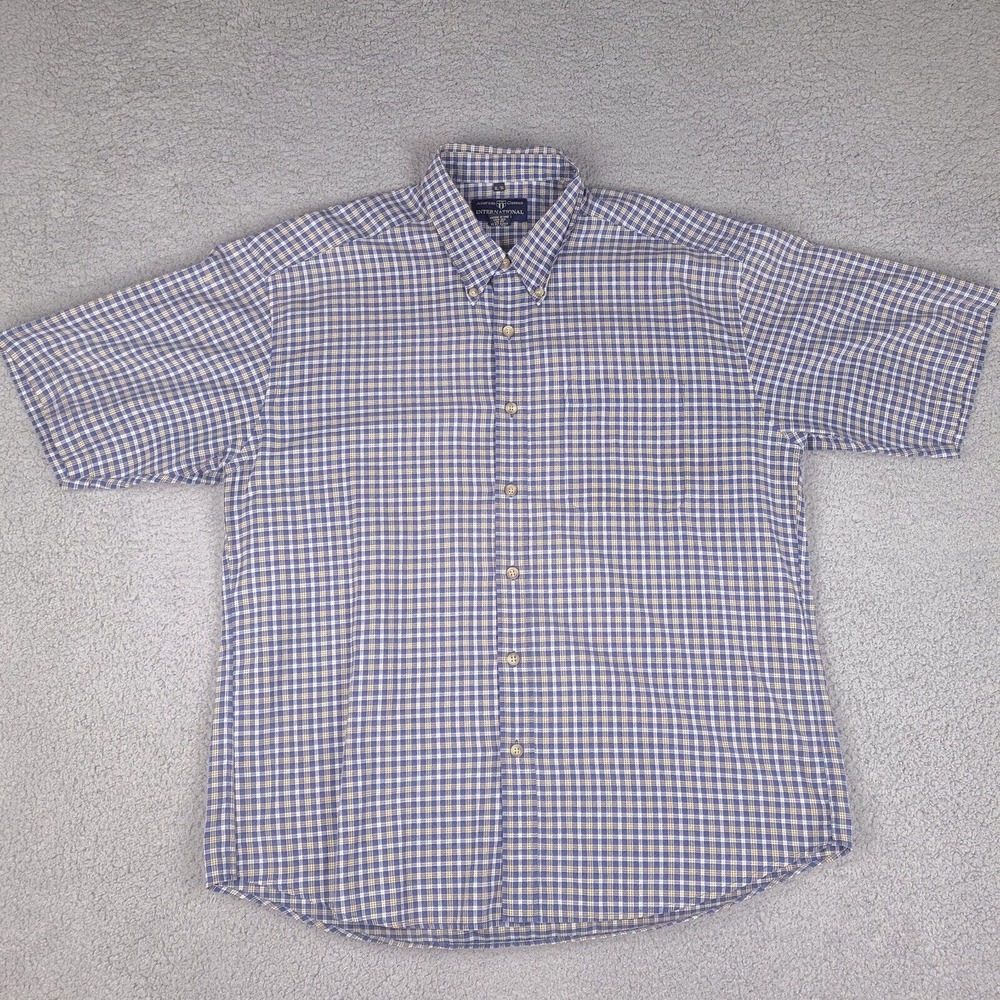International Waters‎ Shirt Mens XL Blue Plaid Button Down Short Sleeve